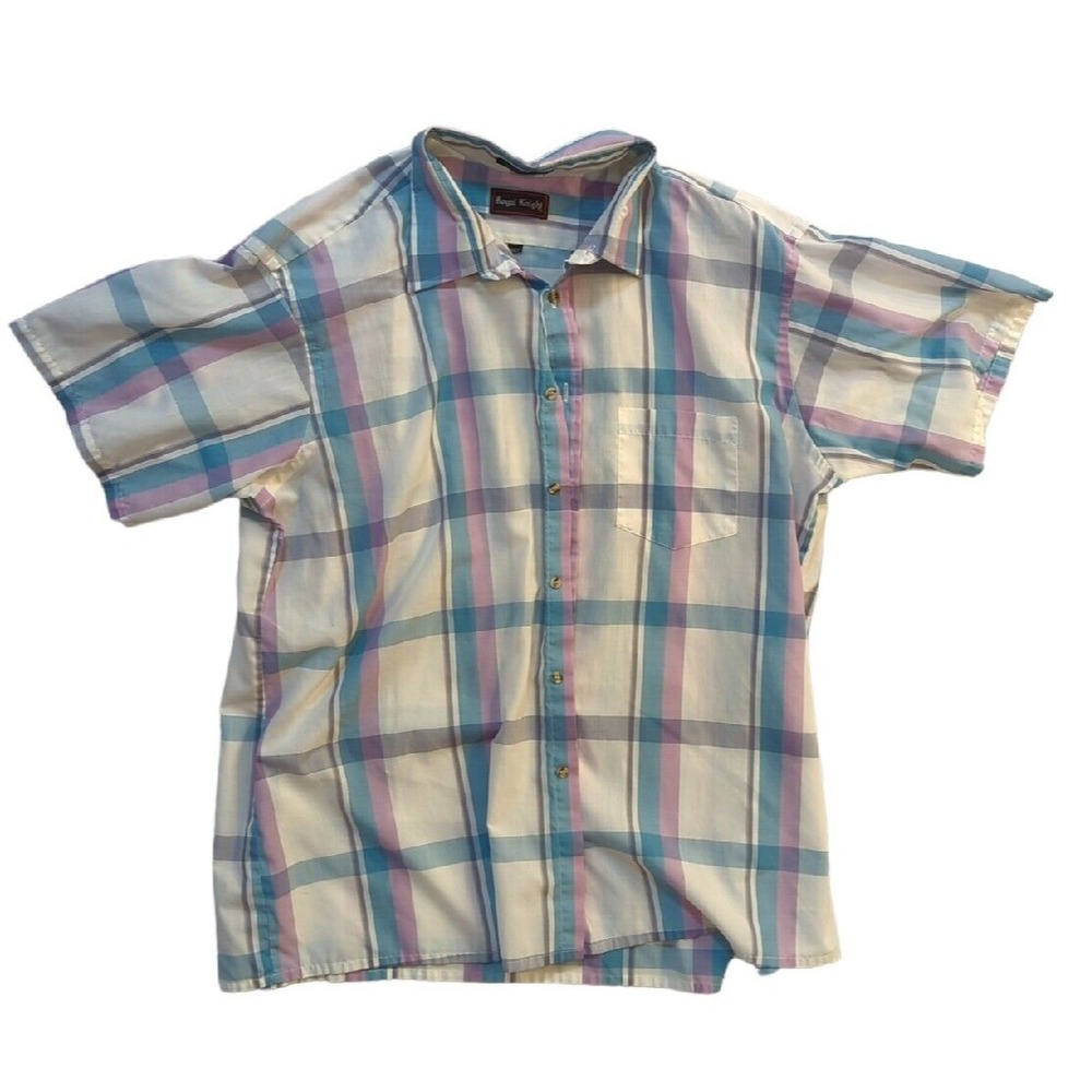 Royal Knight Vintage XLT Short Sleeve Button Shirt plaid white blue purple